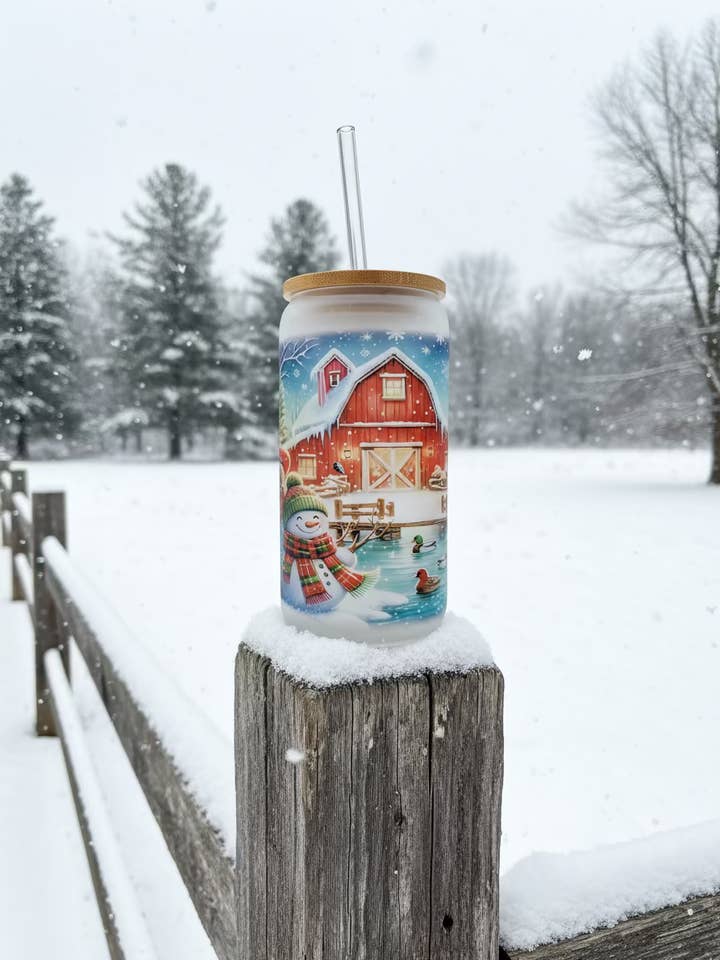 Snowman and Red Barn Tumbler for wholesale by Smiles & Styles Boutique