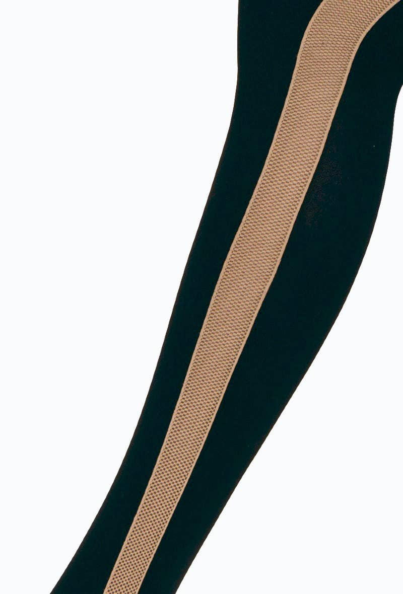 Black Fancy Opaque Tights with beige vertical band//W16827 for wholesale on Faire1