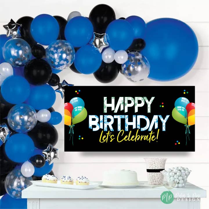 Palm to Pine Design - Wholesale Party Sign/Banner - Happy Birthday Banner with Balloons, Printed on Vinyl4