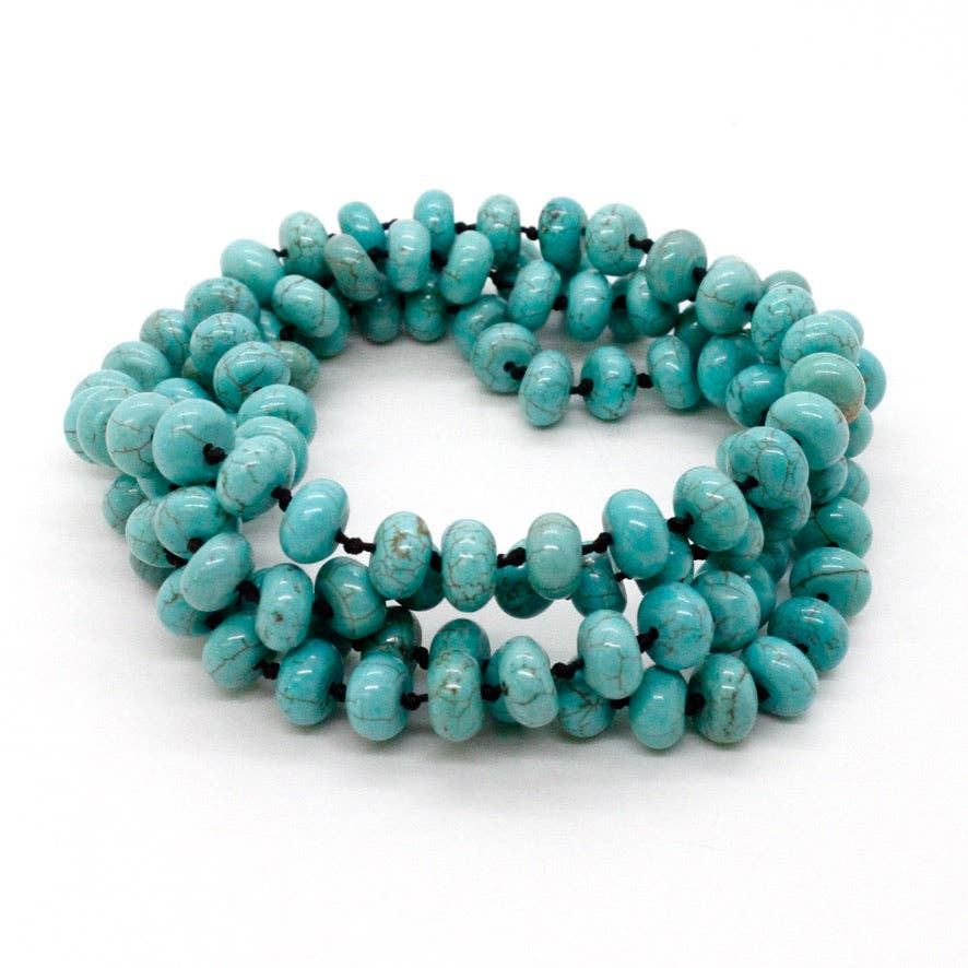 LIZOU - Wholesale Beaded/Pearl Necklace - Hand-Knotted Long Turquoise Rondelle Bead Necklace - NL-TQ13