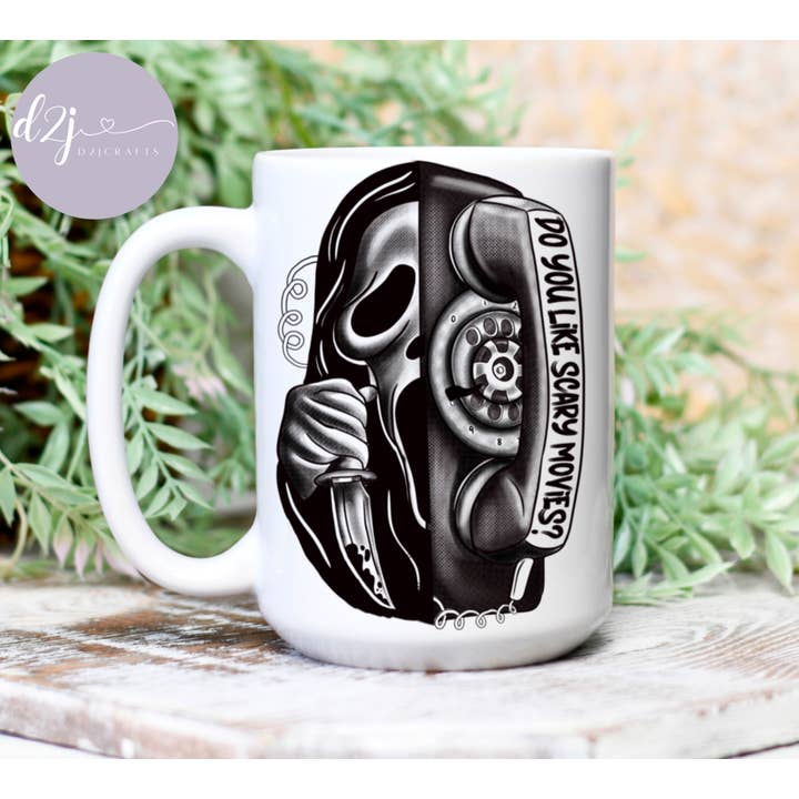 Halloween Scary Ghost Face Phone Scary Movie 15oz koffiemok voor wholesale door D2JCrafts