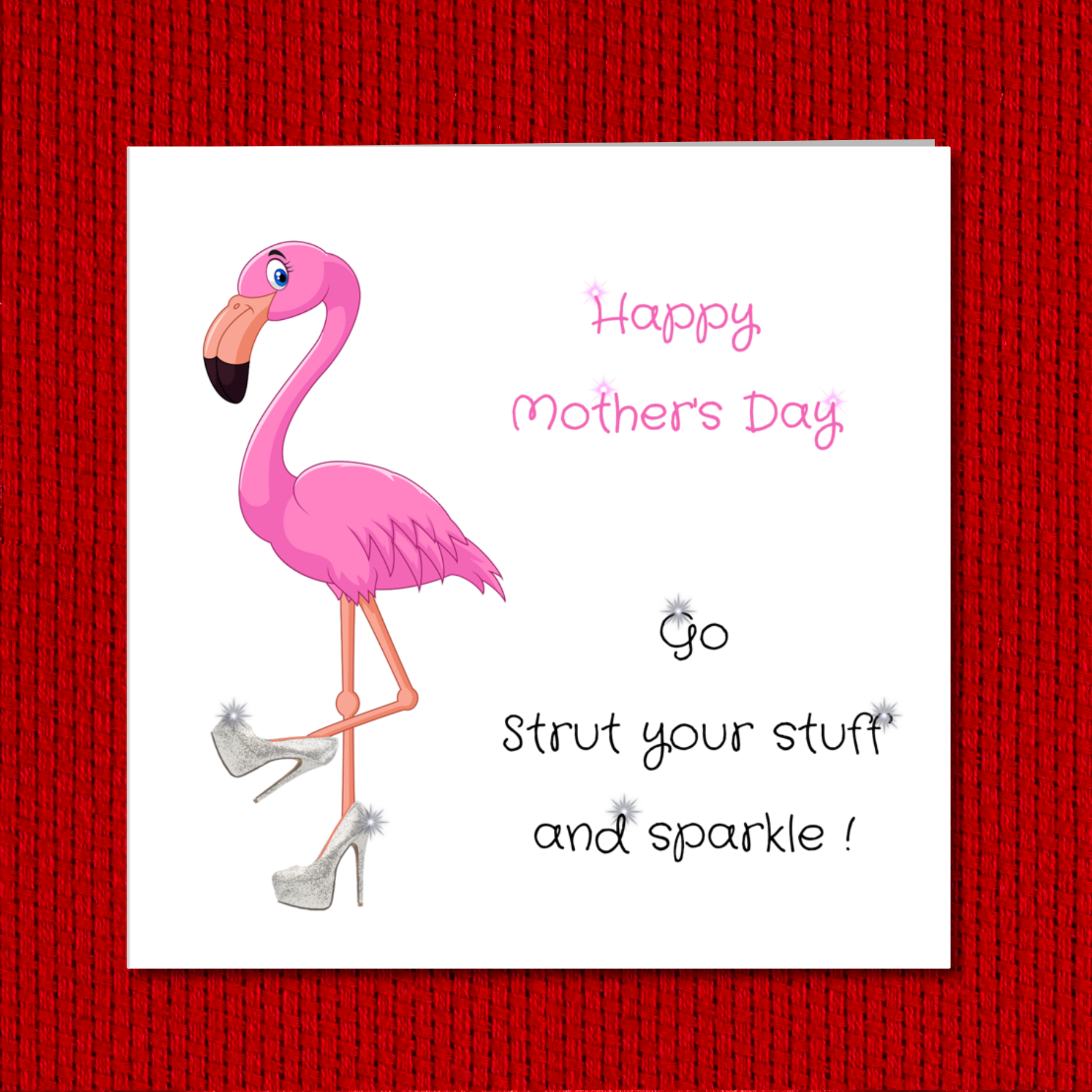 Swizzoo Cards – wholesale Mother’s Day card – Fun Mother's Day Card, Mum, Mom - Funny Humorous Amusing Card Flamingo shoes high heels sparkle glam glamorous2