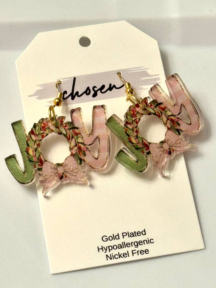 Joy Wreath Acrylic Earrings for wholesale by Chosen