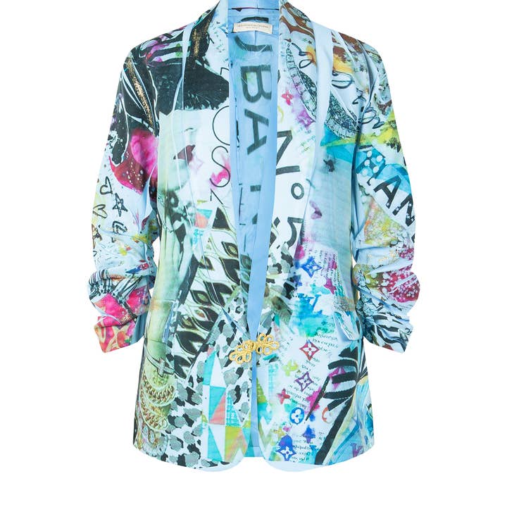 apiedinudinelparco - Wholesale Jacket - Women's - WOMEN'S BLAZER JACKET WITH CURLED SLEEVES STREET ART PATTERN 6