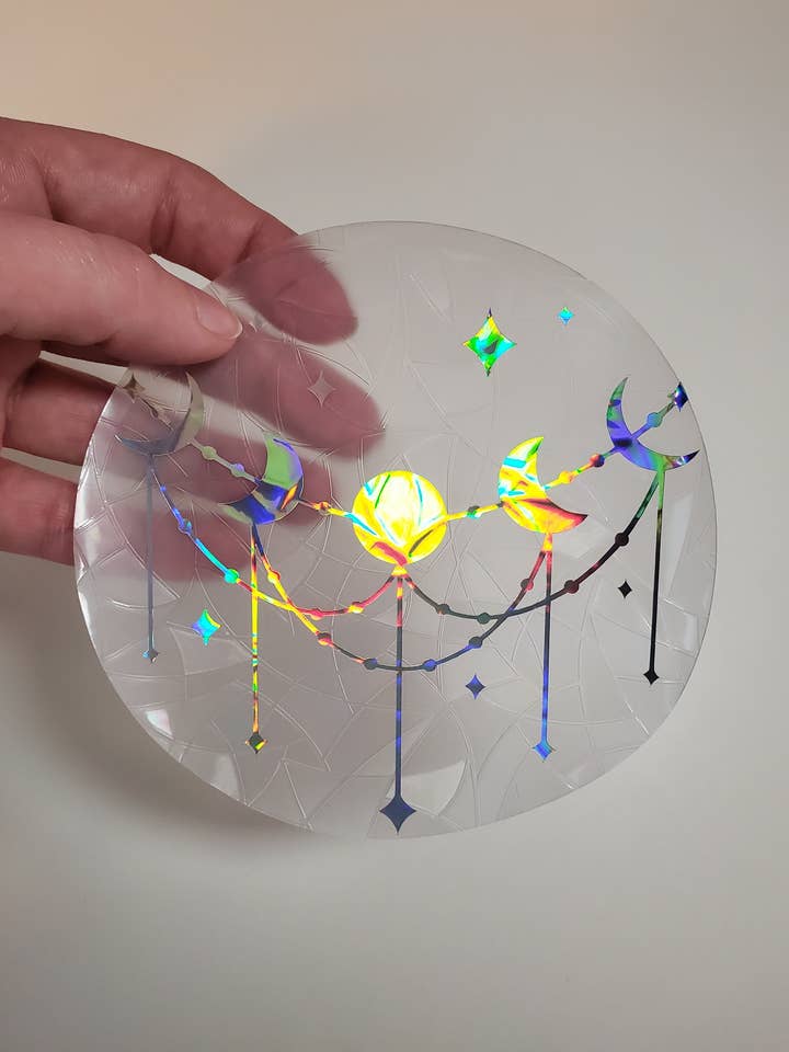 Suncatcher | Holo Moon Phase Suncatcher Vinyl Window Cling for wholesale by StrangelyArranged