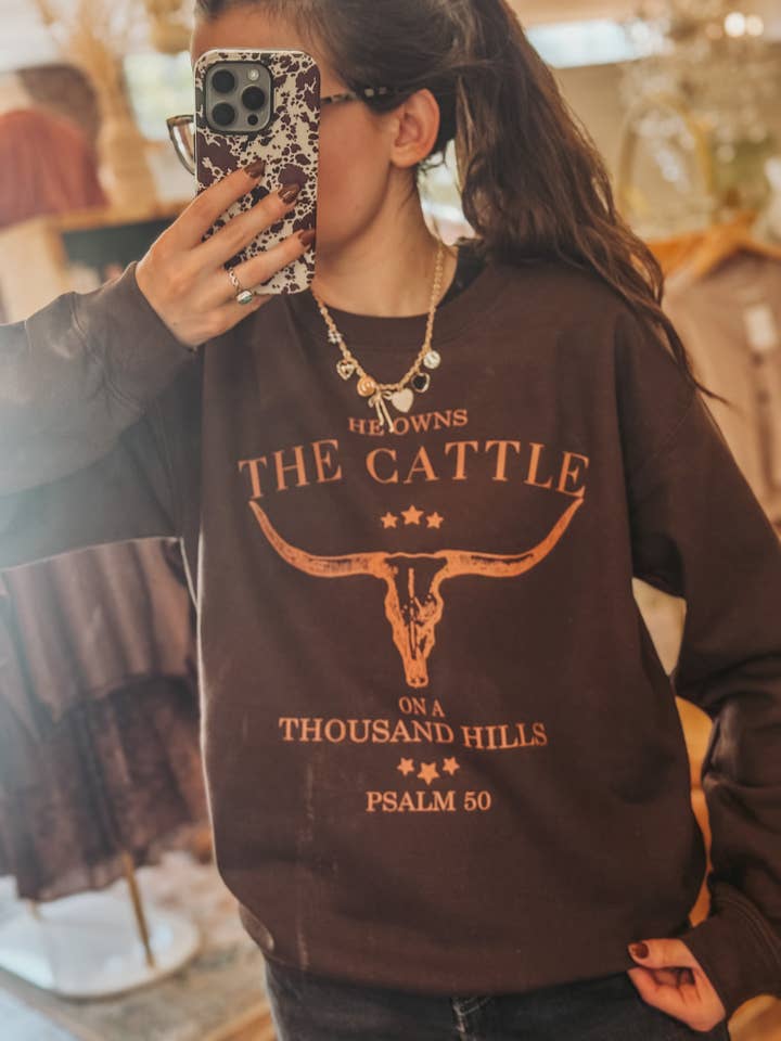 Amy Anne Apparel Inc - Wholesale Graphic Sweatshirt - Women's - He Owns The Cattle Crew Neck Sweatshirt6