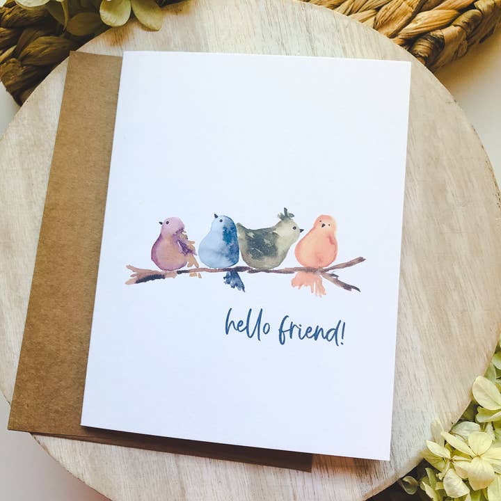 Hello Friend | A2 Watercolor Card for wholesale by Maria DeVito Palmer Designs LLC