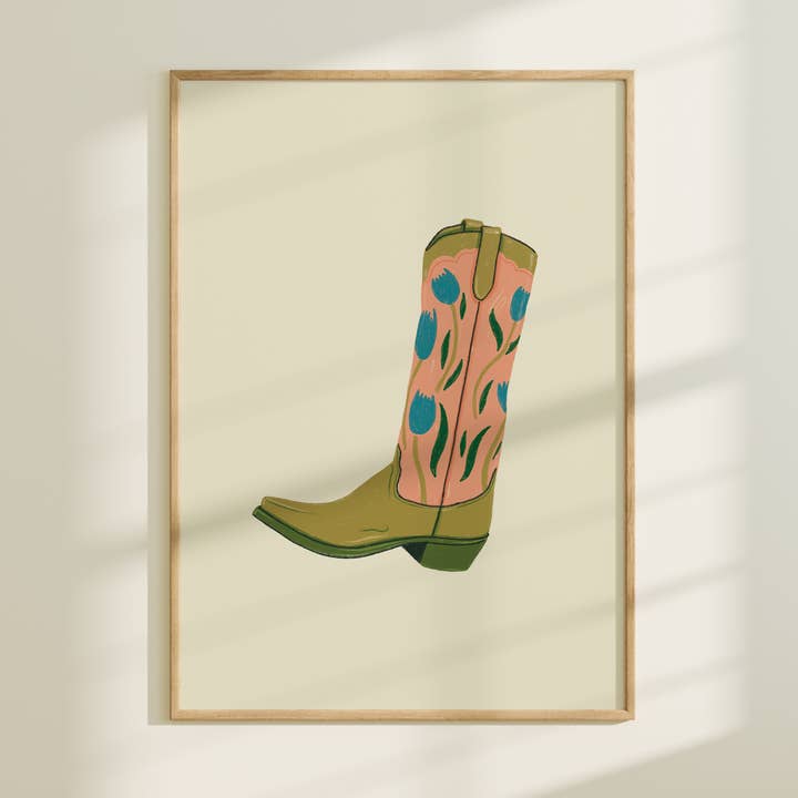 Artbaby & Co. - Wholesale Art Print - Western Floral Cowboy Boot Art Print