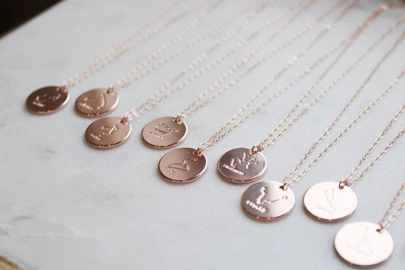 Laalee Jewelry – Engroshandel Halskæde med vedhæng – Rose guld stjernetegn halskæde, stjernetegn smykker, mønt halskæde0