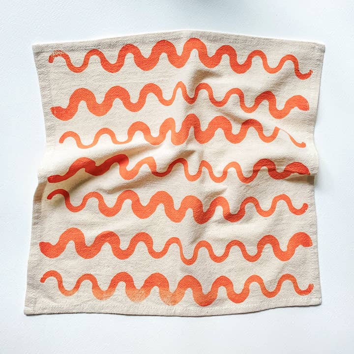 Bright Beige - Vente Serviettes de table en tissu - Serviettes en coton imprimées à la main à rayures ondulées, lot de 4