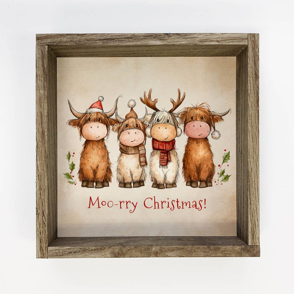 Hangout Home - Wholesale Christmas Wall Art - Moo-ry Christmas Highland Cows - Funny Animal Christmas Art0