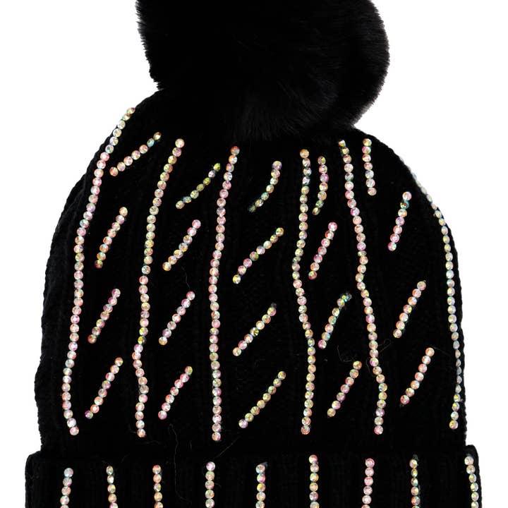 ASSORTED AB Color Bling Chunky Knitted Fleece Lined Beanie for wholesale on Faire8