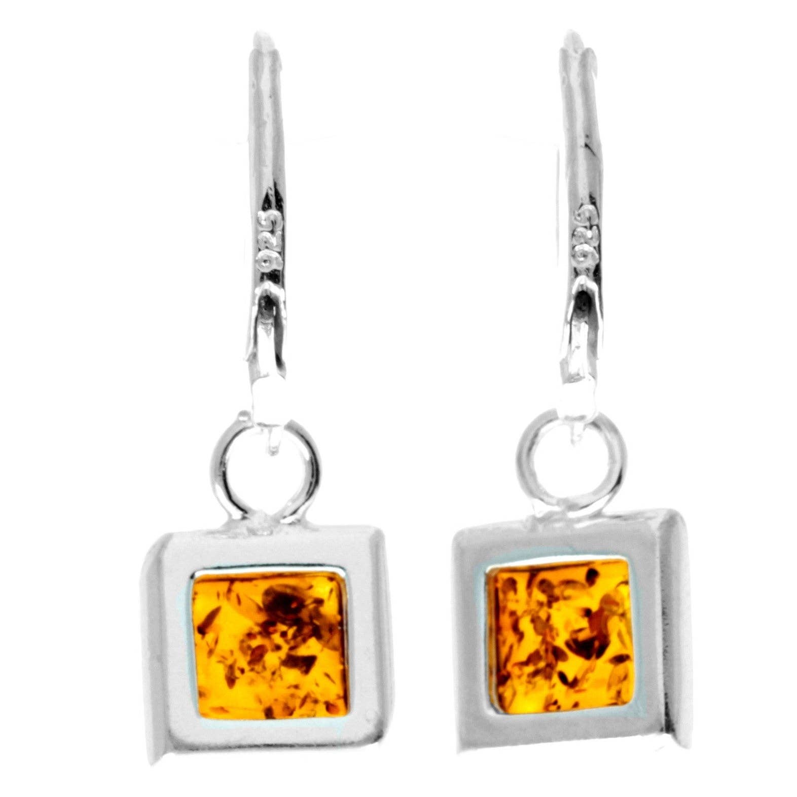 Cognac 925 Sterling Silver & Genuine Baltic Amber Classic Square Dangling Earrings - 8332 for wholesale on Faire2