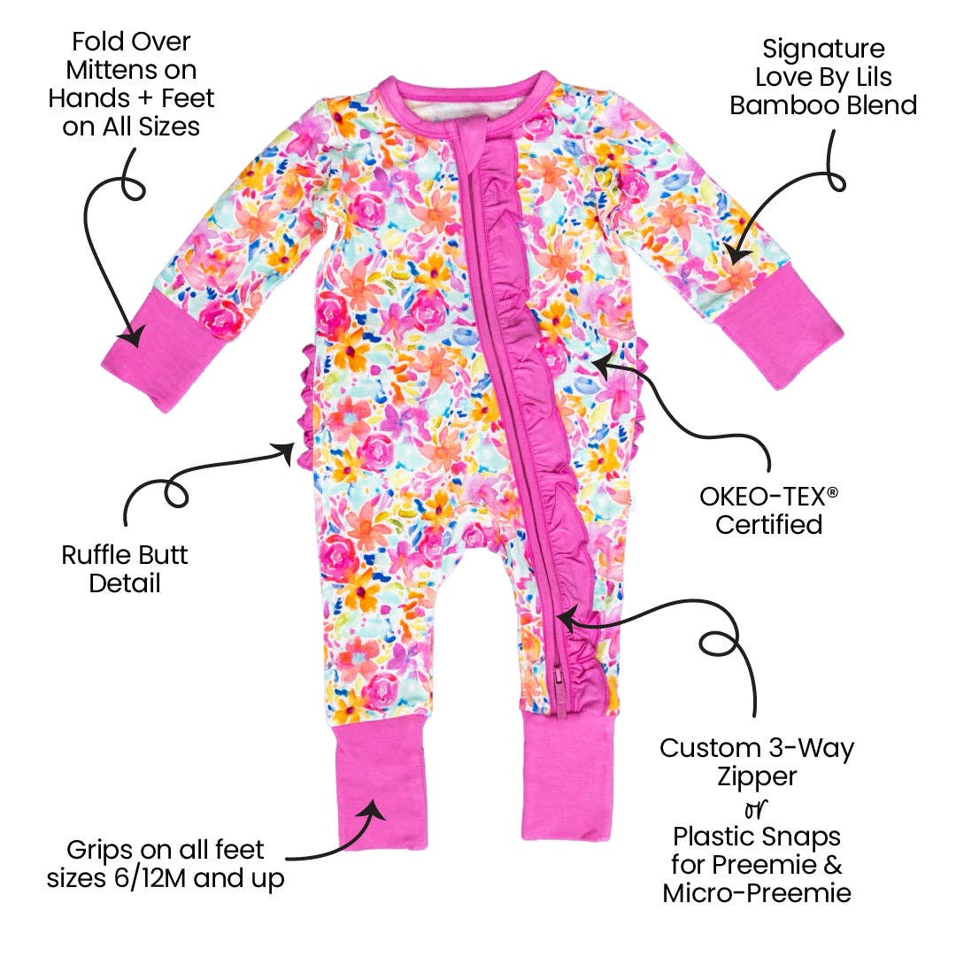 Laree + Co. - Wholesale Sleepsuit - Baby - Korrie Floral Bamboo Ruffle Convertible Footie1