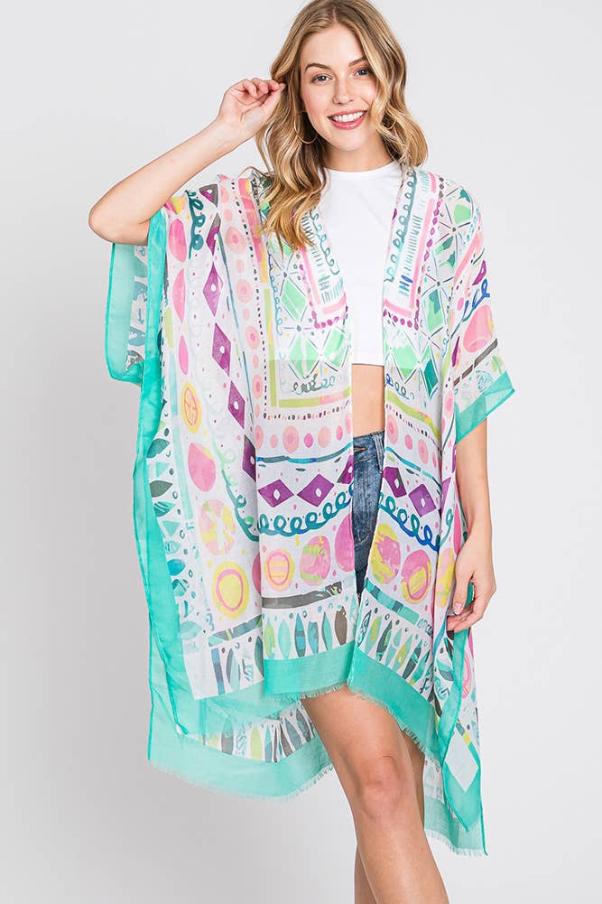 Hana - Wholesale Kimono - Women's - Watercolor Boho Geometric Print Summer Kimono30