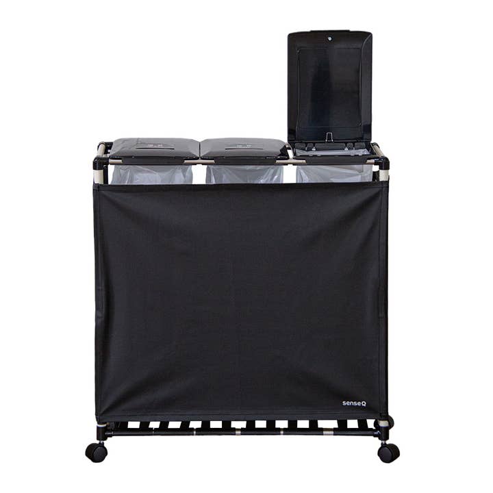 senseQ – wholesale Papperskorg/papperskorg – 3 i 1 96L Enkel Passform Rik Återvinningsbehållare med Lock, Hjul