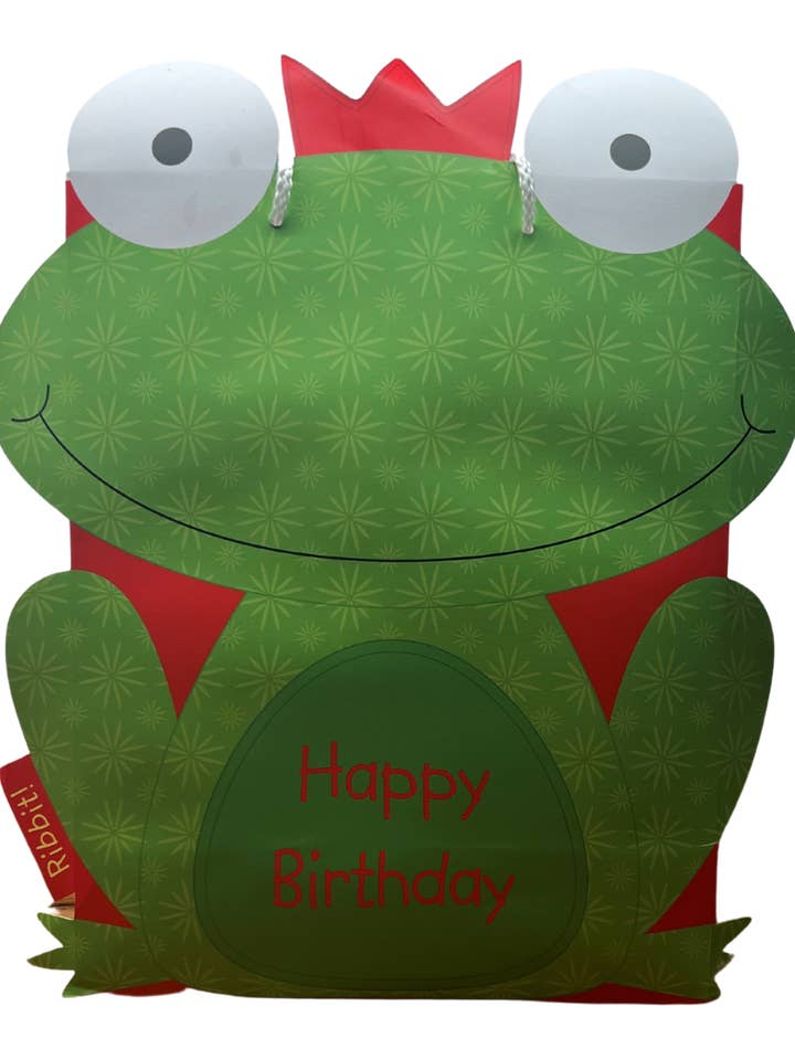 Ribbit Frog Birthday Bag Red and Green Fun Kids Design for wholesale by The Unique Paper Company