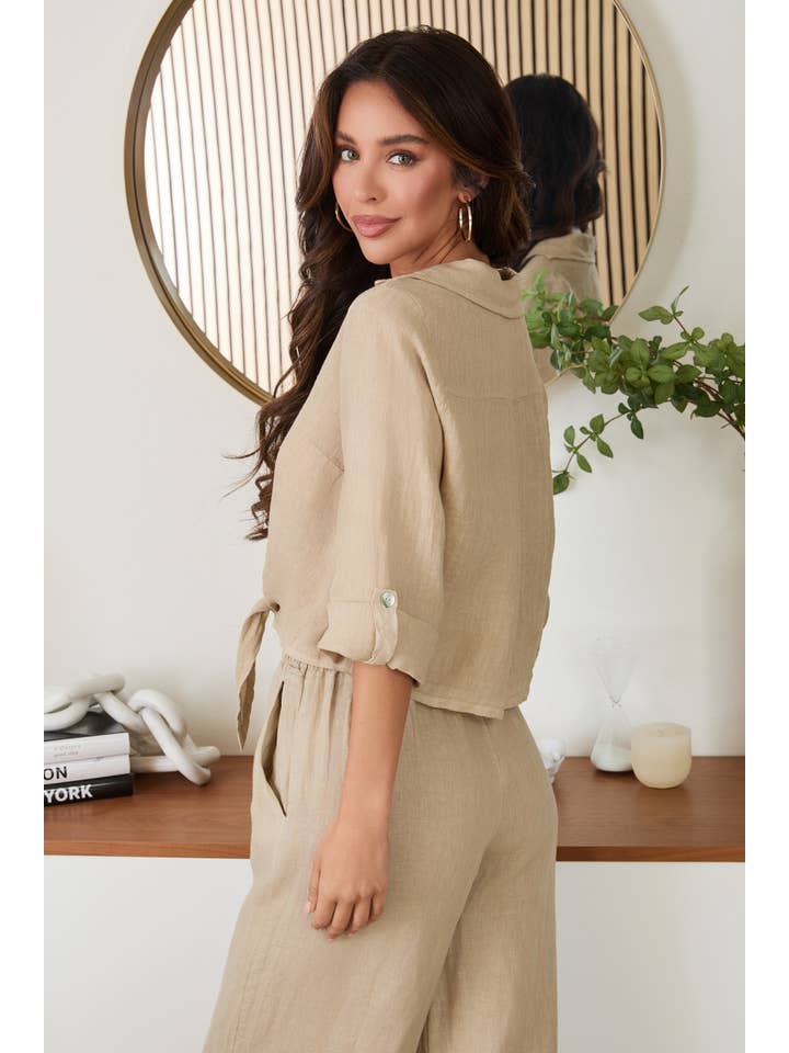 MILIO MILANO - Wholesale Blouse - Women's - LINEN CROPPED TIE BLOUSE (707001-SOLID LINEN TOP)6