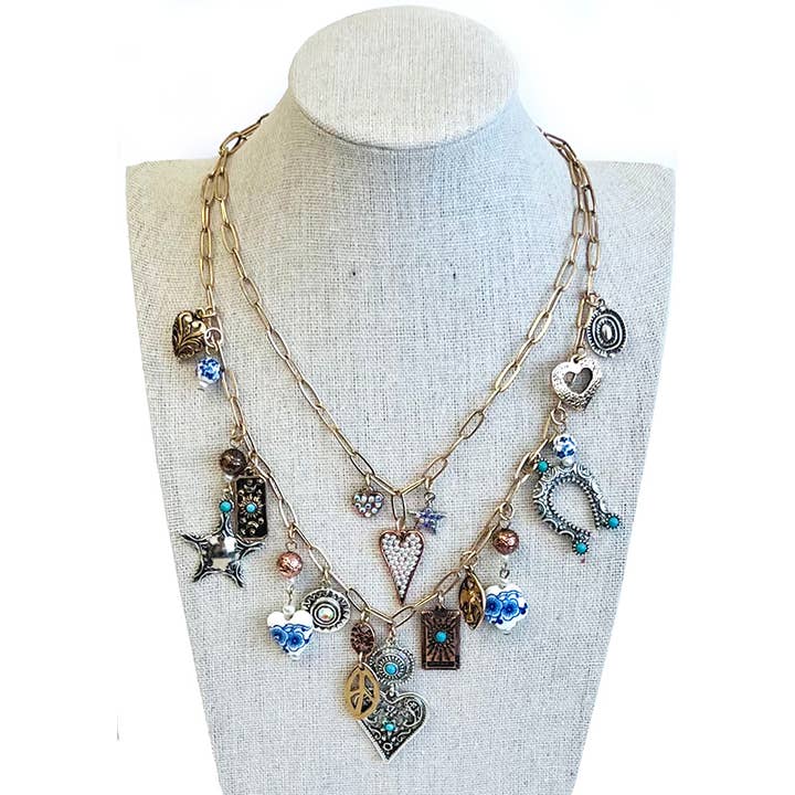 Jewelry Max - Wholesale Pendant/Charm Necklace - ( N369 ) VINTAGE ART DOUBLE LAYER NECKLACE