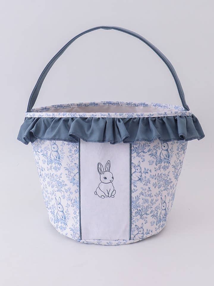 Blue bunny floral ruffle basket for wholesale by Aspen Rain Boutique