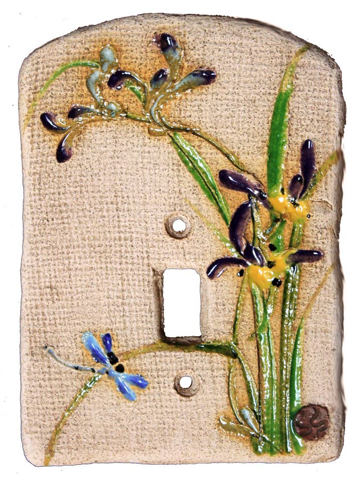 Navy Blue Chinese Orchid Ceramic Single Switch for wholesale by Mad Monk Art