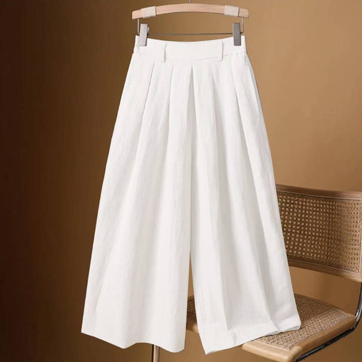 Chicto - Wholesale Pants - Women's - Cotton and linen cropped wide-leg culottes