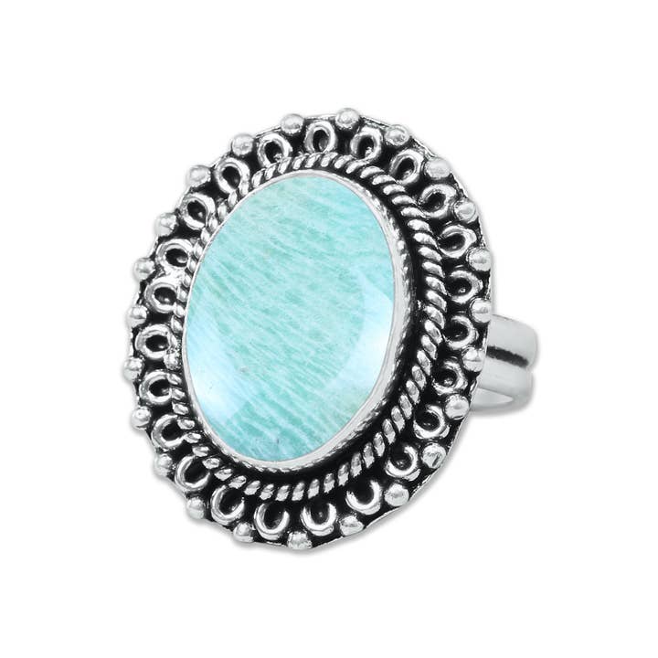Handmade Jewels - Wholesale Cocktail/Statement Ring - Amazonite Rings – Handmade, Silver-Plated, Assorted Boho Designs (US Sizes 6–10)16