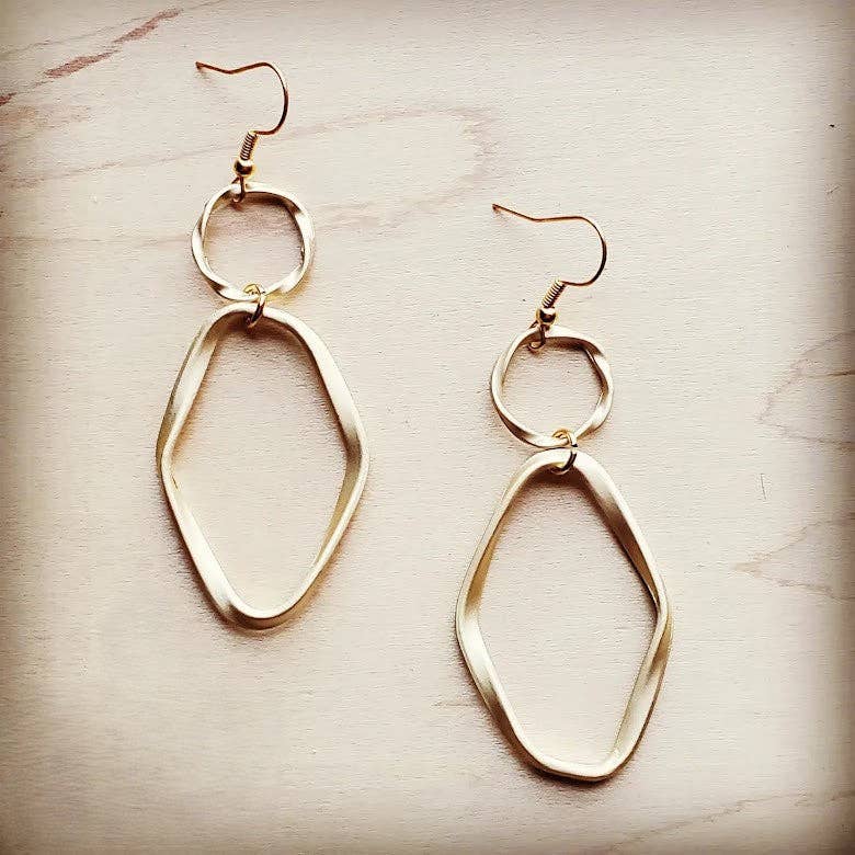 The Jewelry Junkie - Wholesale Dangle Earrings - Matte Gold Hoop Earrings with Oval Hoop Dangle 203u1