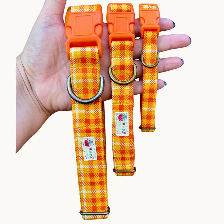 Honeycrisp Hondenhalsband – Oranje & Geel Geruit Huisdierstijl voor wholesale door Very Vintage Designs
