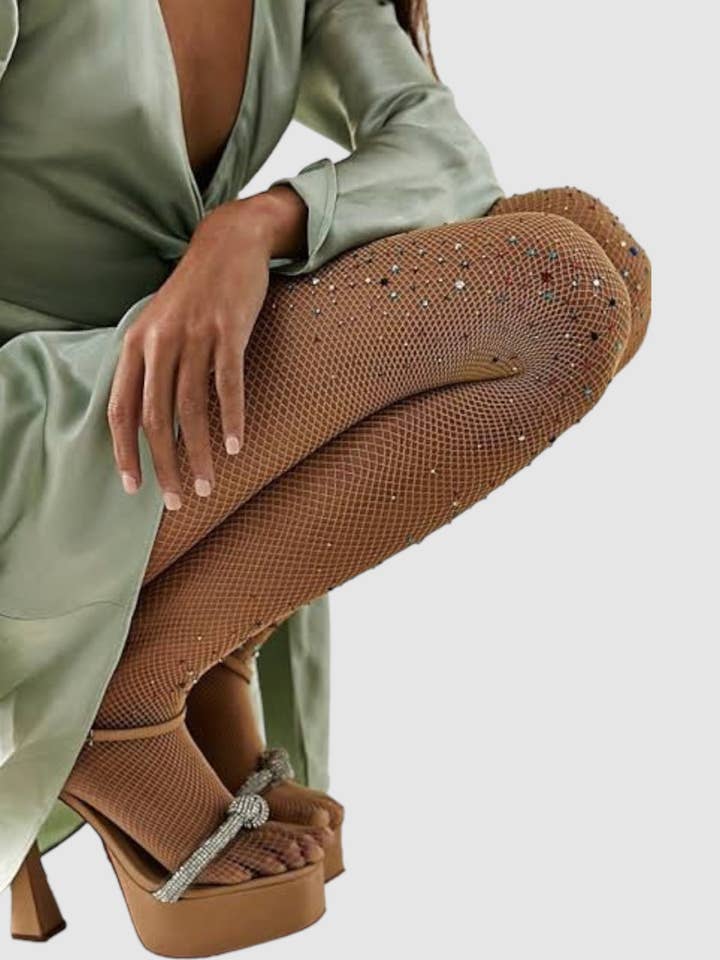Glitter Fishnet Tights - Nude for wholesale on Faire