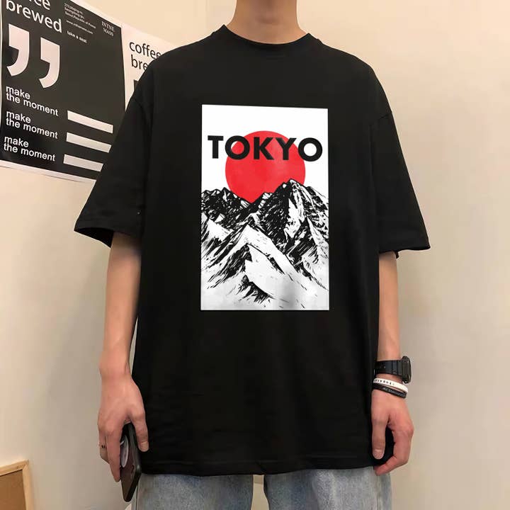 Black Tokyo Sun Japanese Style T-Shirt for wholesale on Faire