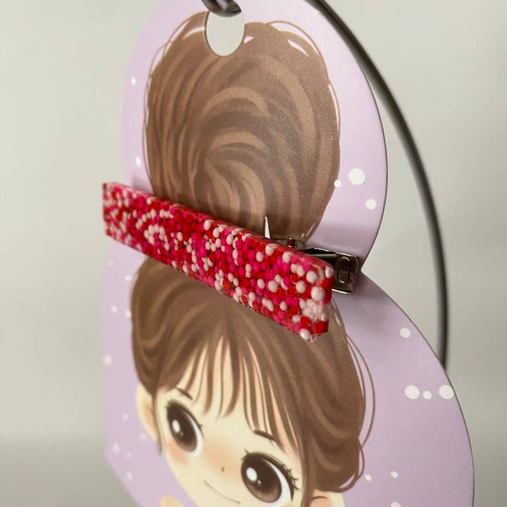 Lyserød, rød og hvid sprinkles rektangel hårklip for engroshandel hos GRL PWR Jewelry