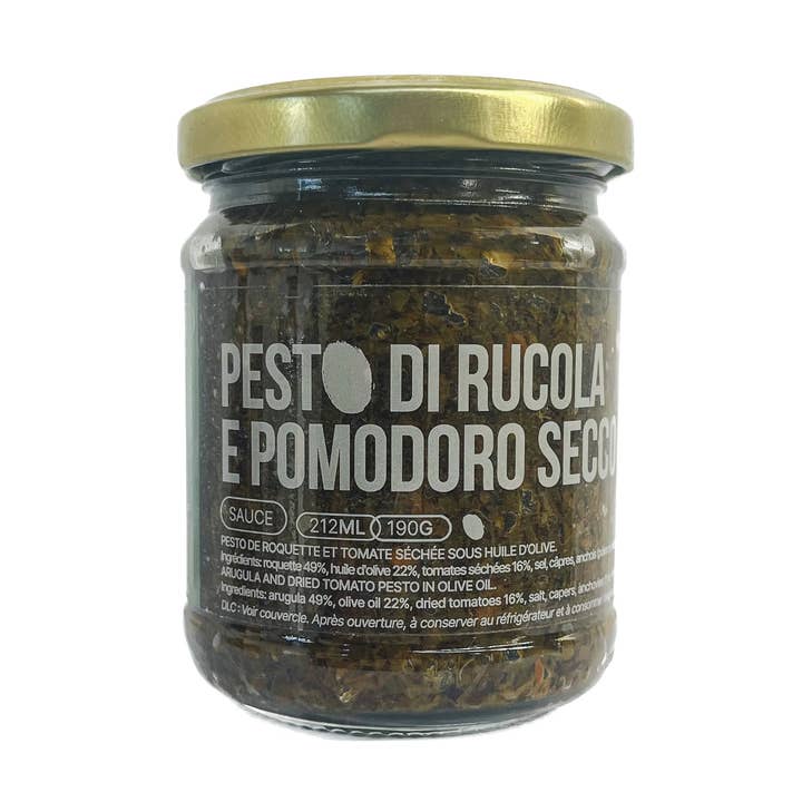 Arugula and sun-dried tomato pesto in olive oil (190g) for wholesale by OLIO DI SERRA