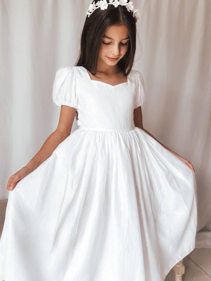 Gardenia Girls Tea Length White Dress for wholesale by A Little Lacey