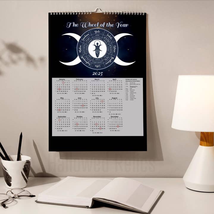 Hallowed Relics - Wholesale Calendar - 2025 Pagan Wiccan Lunar Calendar with Moon Phase Tracker