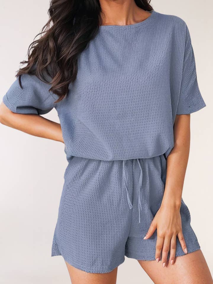 Casual Textured Tee and Drawstring Shorts Set for wholesale by LA Society