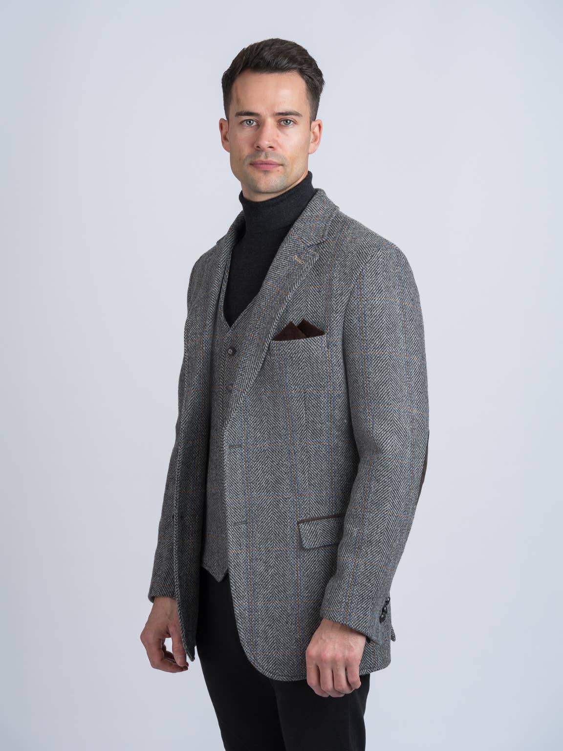Grey Hunting Tweed Jacket with Moleskin Trim for wholesale on Faire2