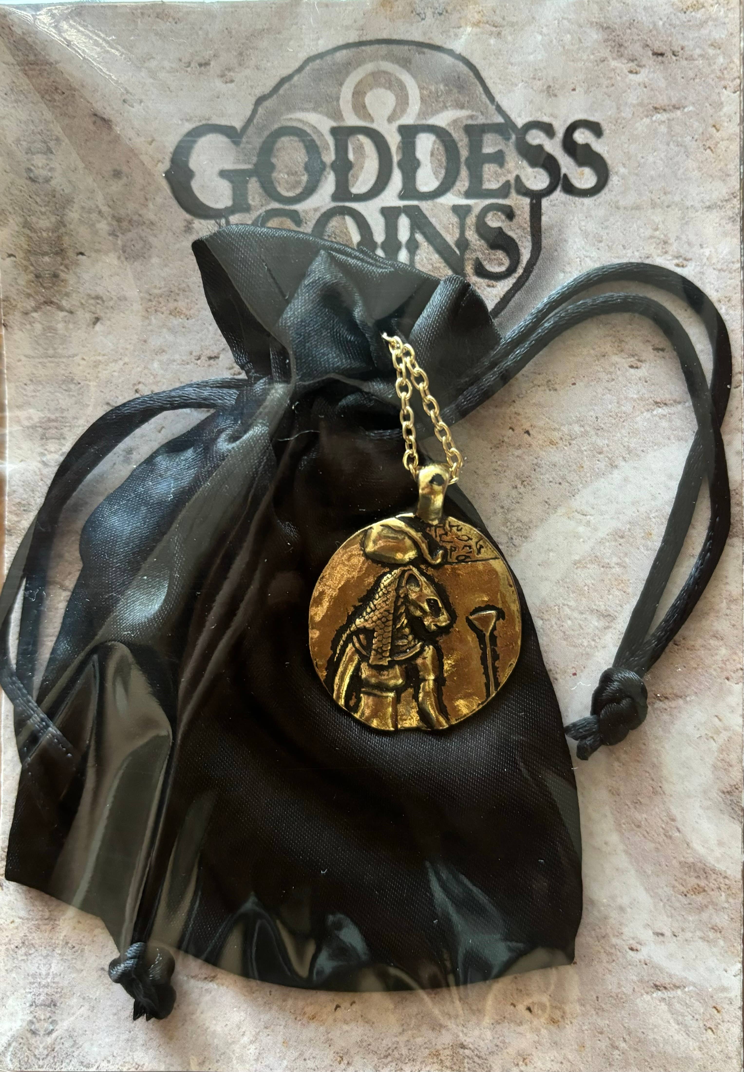 Wholesale Sekhmet Double Sided Goddess Coin Gold Plated Pendant