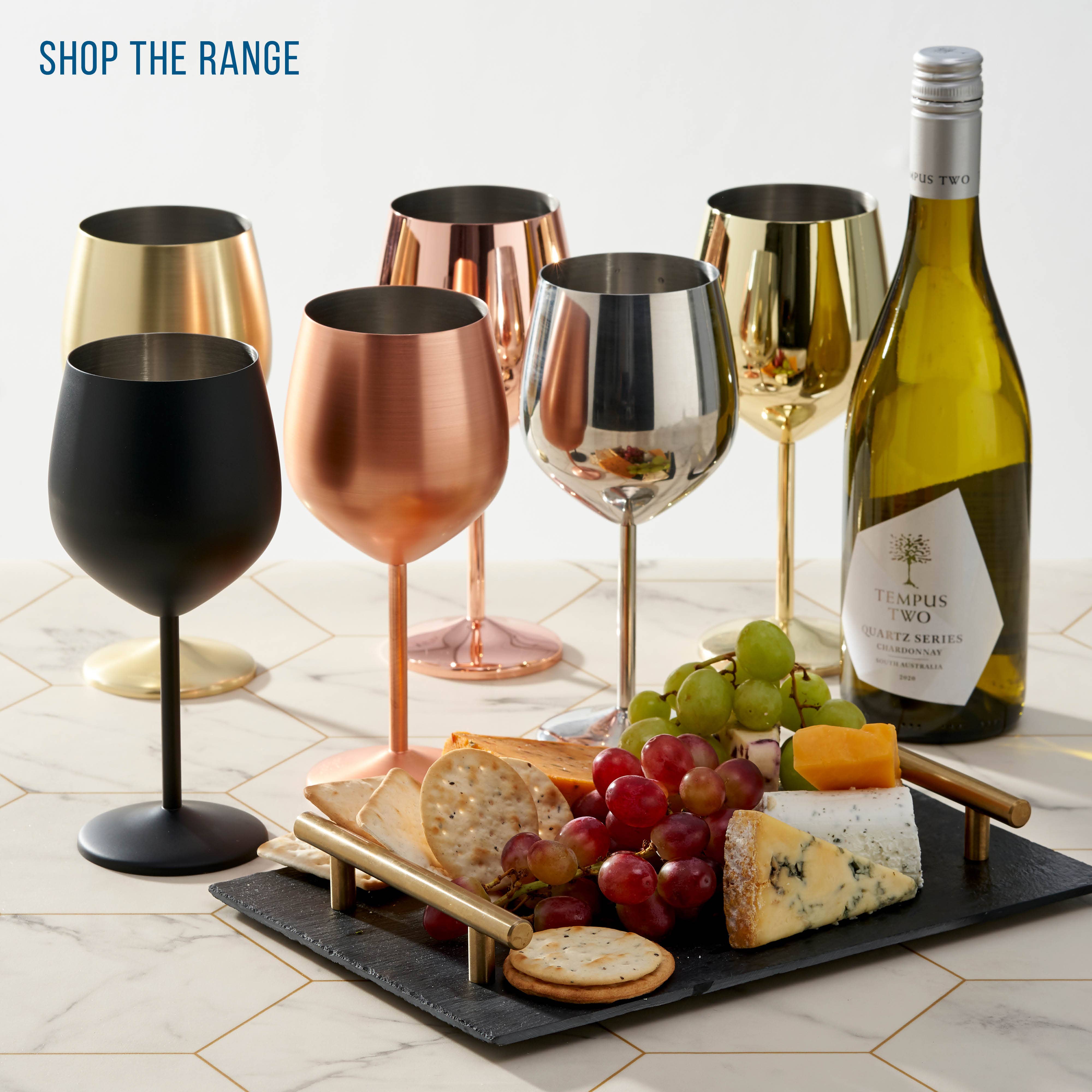 Oak & Steel - Wholesale Wine Glass - Elegant Wine Glasses, 550ml - Matte Gold , 2 Pack5