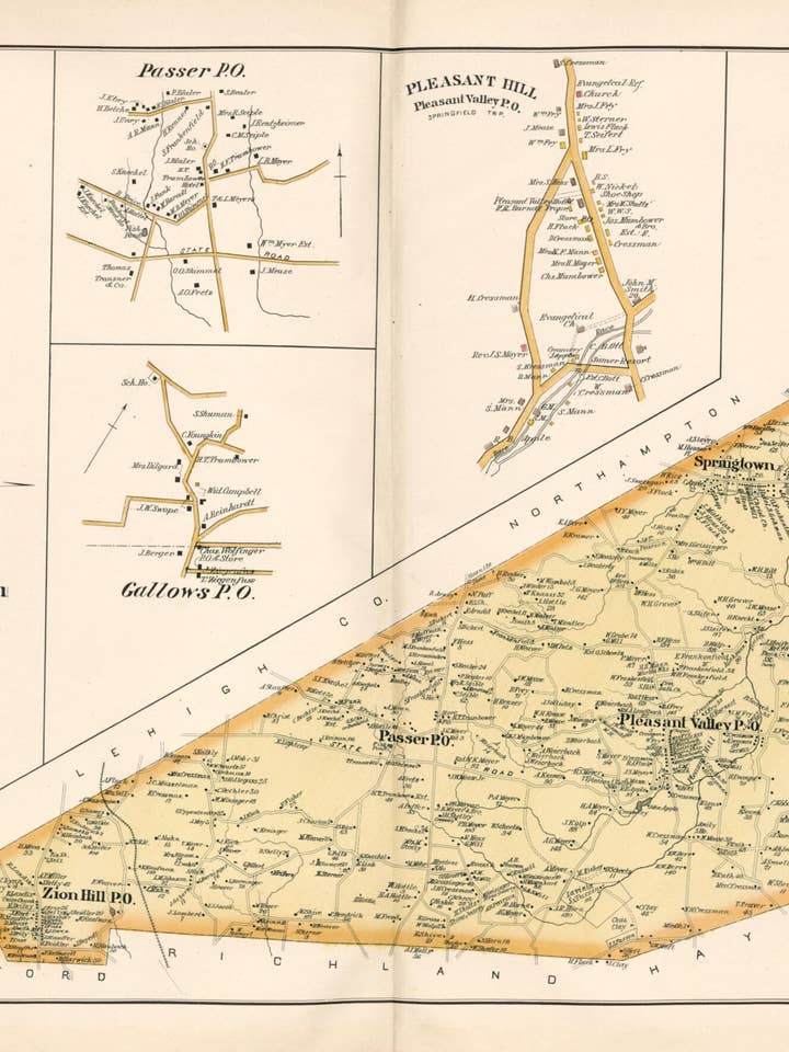 Springfield from Atlas of Bucks County, Pennsylvania 1891 for wholesale by Relic Map Co.