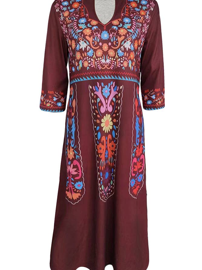UNISHE - Wholesale Dress - Women's - Summer Boho Floral Print V Neck Maxi Dress ZK14624