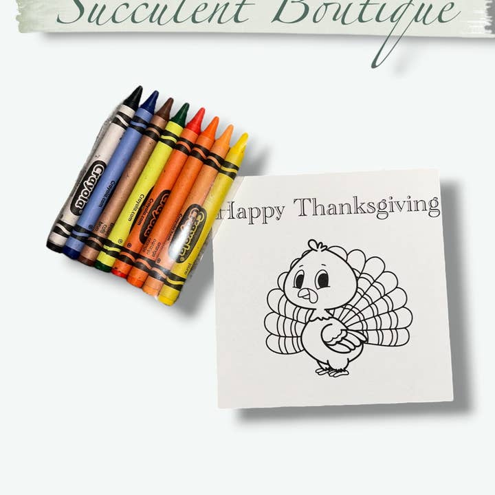 Happy Thanksgiving Turkey Coloring Card With Crayons for wholesale by Succulent Boutique