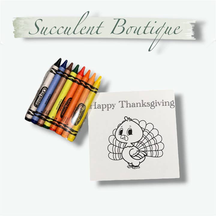 Happy Thanksgiving Turkey Coloring Card With Crayons for wholesale by Succulent Boutique