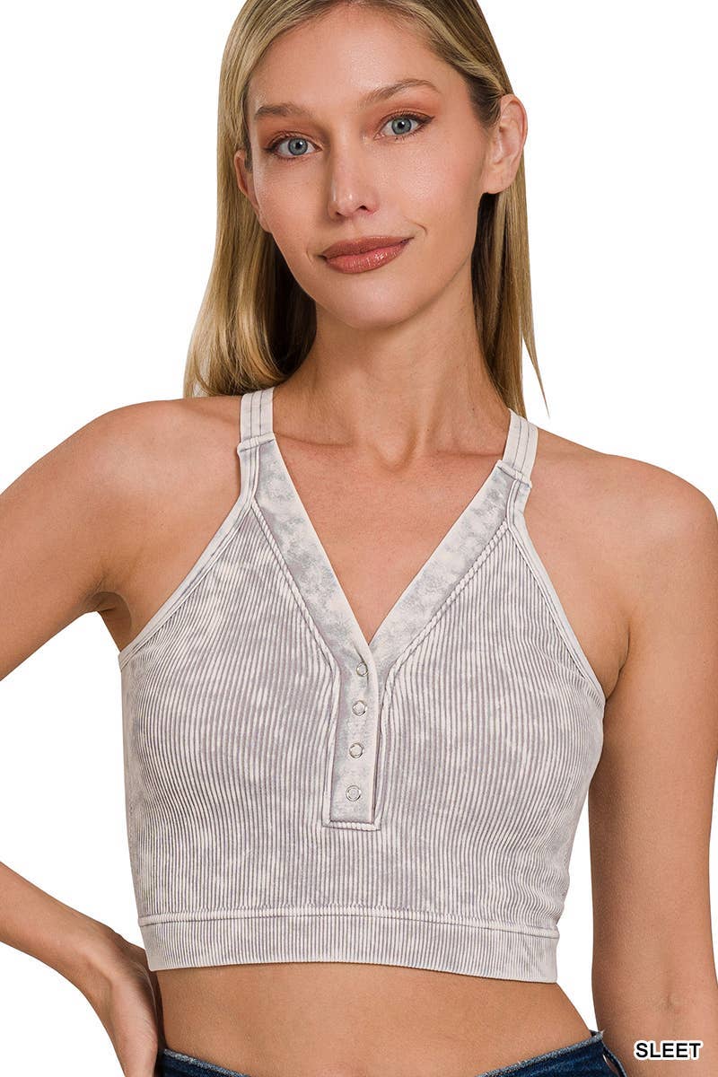 Vanilla Monkey - Wholesale Tank Top - Women's - Washed Ribbed Cropped Button V-neck Tank Top9