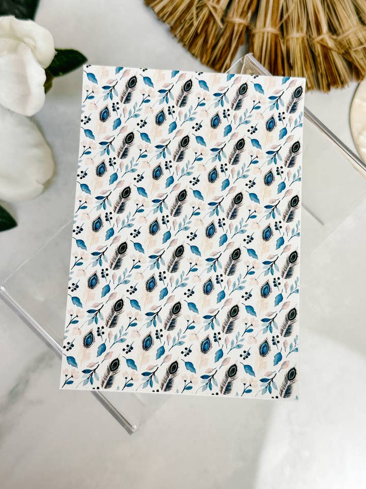 Transfer Paper 069 Feathers in Blue | Floral Image Water Transfer for wholesale by Tera Clay