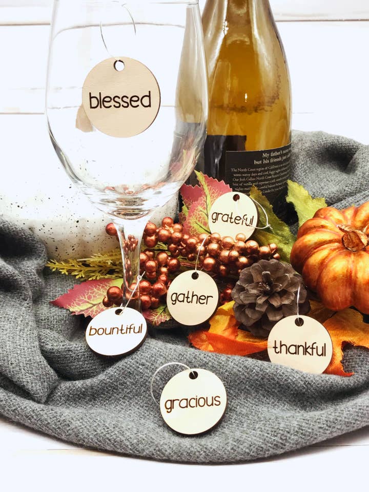 Thanksgiving Wine Charms, Wine Charms set of 6 for wholesale by Falcon Ridge Designs LLC