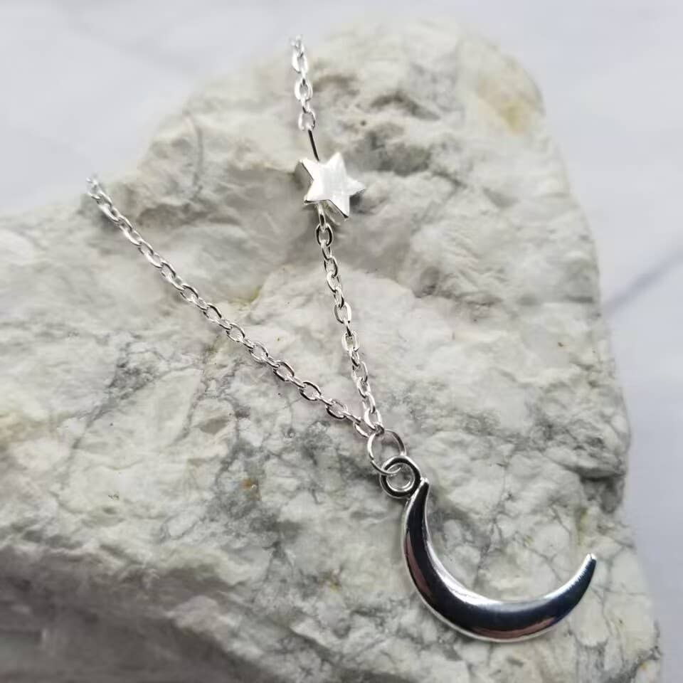 The Pretty Jewellery - Wholesale Pendant/Charm Necklace - Minimalist Moon and Stars Necklace - Gold or Silver2