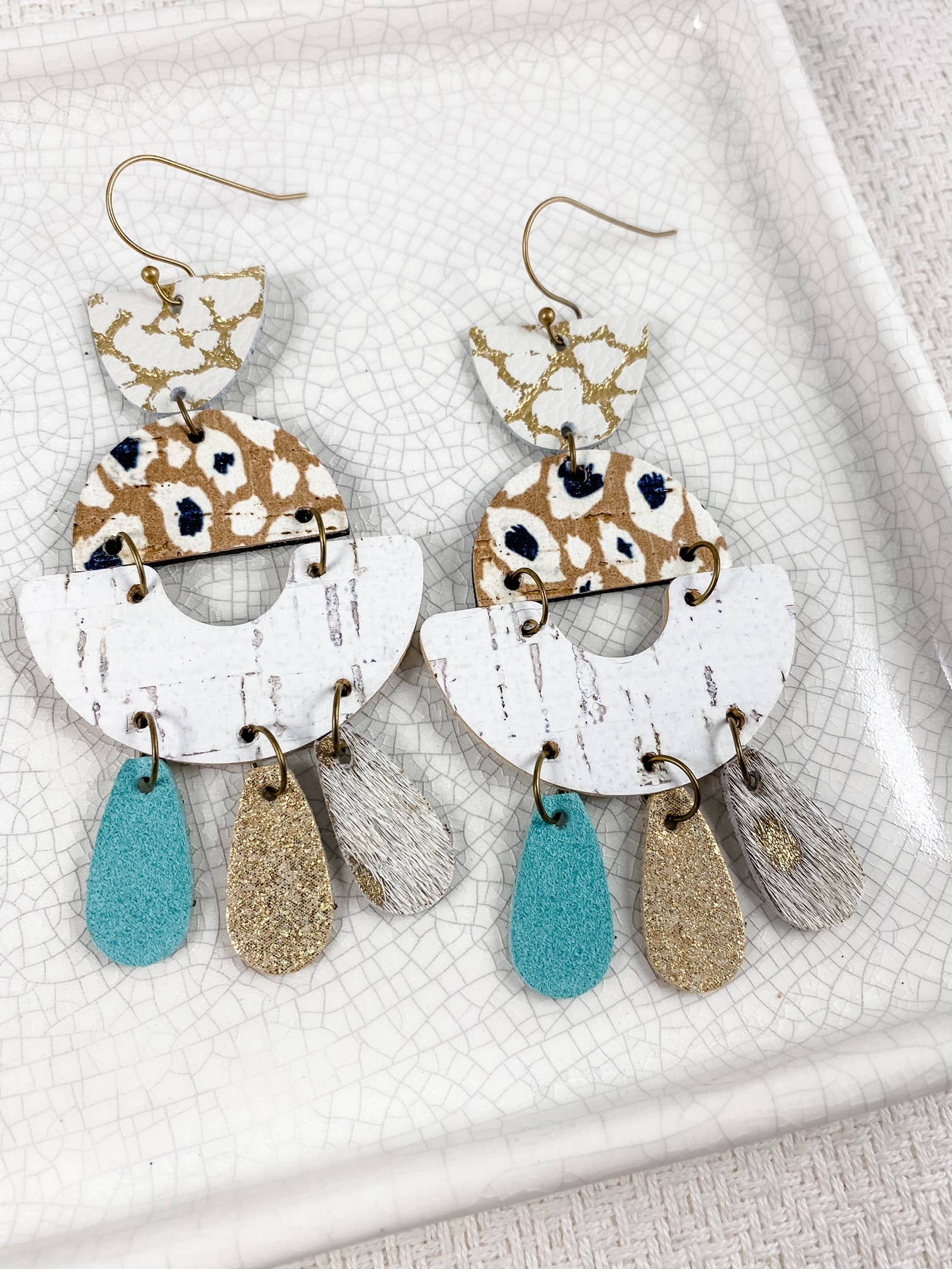 Anabelle+Oak - Wholesale Dangle Earrings - White & Turquoise Chandeliers | big leopard leather earrings4