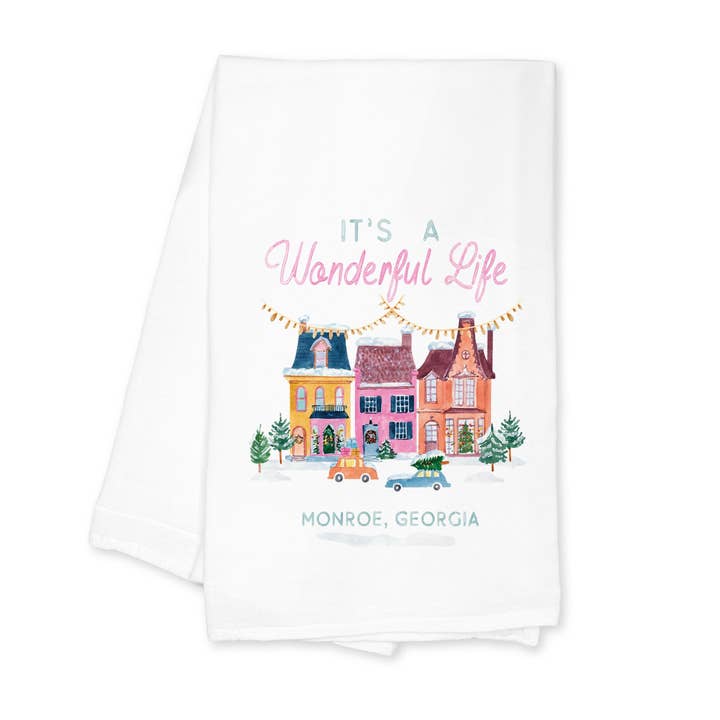 Cotton Tea Towel White-It's A Wonderful Life Monroe Georgia for wholesale by Love Local