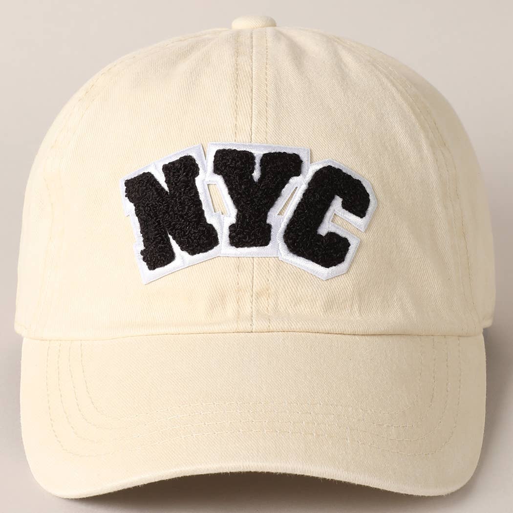 Fashion City - Wholesale Baseball Cap - Women's - NYC Text Chenille Patch Cotton Baseball Cap0